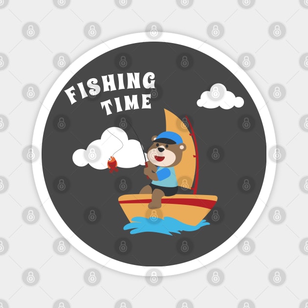 Vector cartoon illustration of cute bear fishing on sailboat with cartoon style. Magnet by KIDS APPAREL